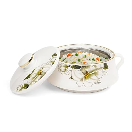 Nayasa Lorenzo Casserole 1500 ML, Thermoware Insulated Casserole with Stainless Steel Inner, Serveware, Side Handles, Easy to Carry, White_Green