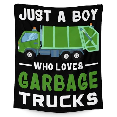 Mercuryelf Garbage Truck Blanket Gift - 40x50 Inches Funny Throw Blankets for Boys - Black Soft, Fuzzy & Warm Throws for Travel, Office
