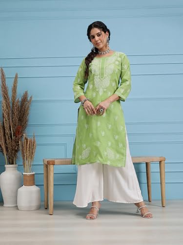 Image of Ada Hand Embroidered Lucknowi Chikankari Cotton Kurta for Women A133488