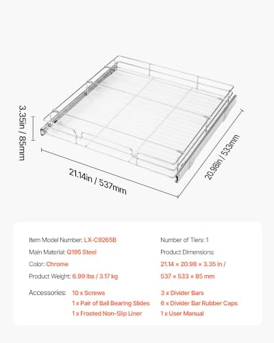 Image of VEVOR Pull Out Cabinet Organizer 21.14 inchW x 20.98 inchD Steel Slide Out Drawers