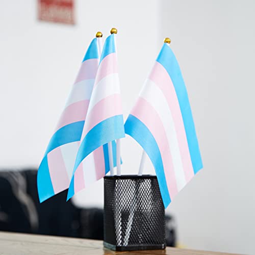 Image of GentleGirl 12 Pack Transgender Pride Rainbow Flags Transgender Trans Small Mini Hand Held Stick Flag Gay LGBT Festival Party Parades Decorations