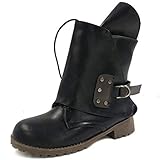 [Rileyana] レディース ブーツ ウエスタンブーツ 大きいサイズ ベルト スタッズ ミリタリー フラット ジッパー 衣装 コスプレ 歩きやすい カジュアル オシャレ 存在感 ビンテージ感 黒/ブラウン 22.0-26.5CM