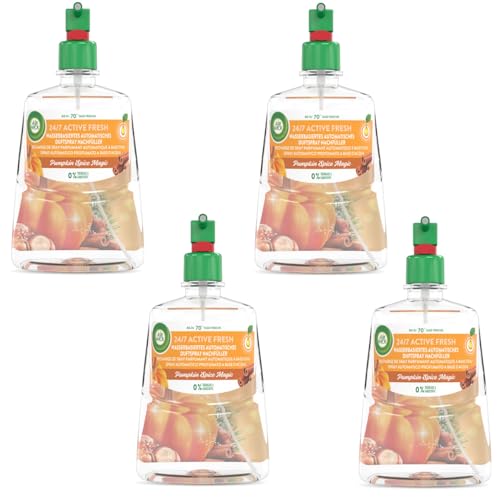 Air Wick Active Fresh – Aeorosolfreier, automatischer Lufterfrischer – Raumduft Pumpkin Spice Magic – 4 x 228 ml Nachfüller