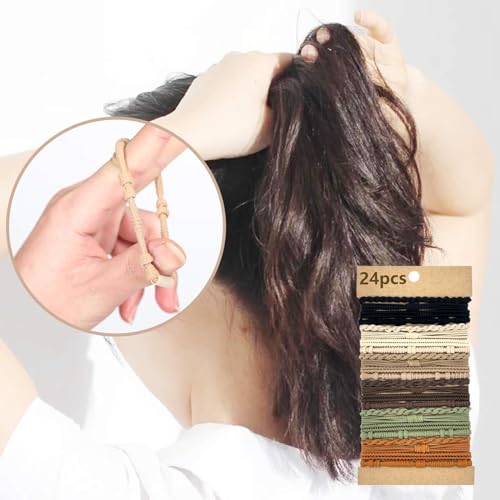 Hebterrka 24 Teiliges Boho Armband Haargummi Set,Boho Haarbänder Zopf Haarbänder,Pferdeschwanz Halter mit 6 Farben und 4 Stilvollen Designs für Damen