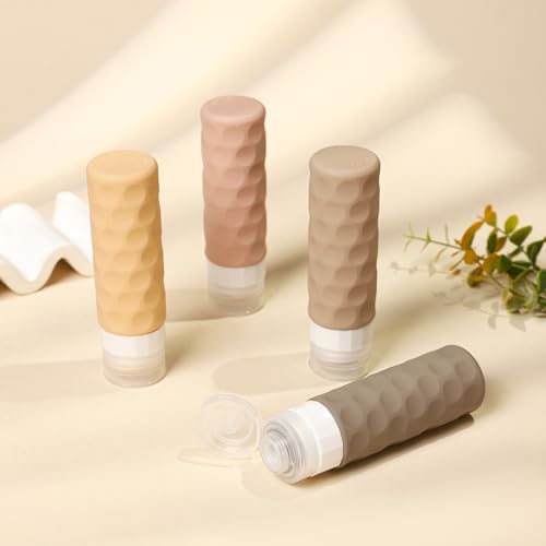 Image of Silevoler Travel Bottles for Toiletries, 4pcs Tsa Approved 3oz Travel Size Containers, BPA Free Leak Proof Premium Silicone Bottles, Refillable Liquid Squeezable Accessories W /Toiletry Bag（Apricot）
