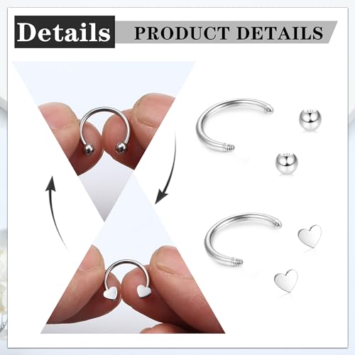 YADOCA 12pcs 16G Septum Rings for Women Men Hypoallergenic Surgical Steel Nose Piercings Jewelry Clicker Hinged Tragus Hoop Earrings CZ Love Nose Ring 8-10mm3