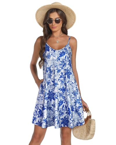 Image of Womens Summer Dresses Spaghetti Strap V Neck Sleeveless Beach Sundress