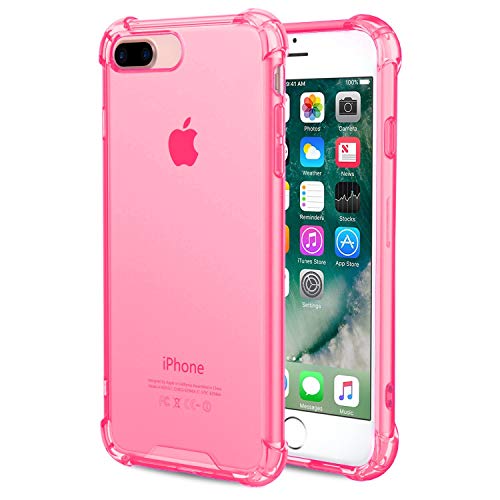 Speira Transparent Case with Reinforced Corners Compatible with iPhone 8 Plus/iPhone 7 Plus, [Anti-Discoloration] [No-Slip Grip] (Hot Pink)