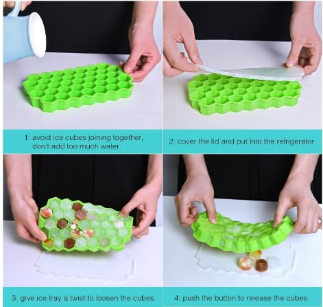 Image of Silicone Ice Cube Trays with Lids Pack of 2 Easy-Release Hexagon Ice Maker for Freezer, Reusable Food-Grade Ice Molds for Cocktail Bar, Whiskey, Iced Coffee & Home Kitchen (Green) (2)