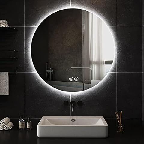 Bathroom mirror Round Backlit Mirror, Illuminated LED With Lights, Double Touch Light Switch And Demister Pad, Wall Mirror (Color : White light, Size : 60cm backlit mirror) Cover