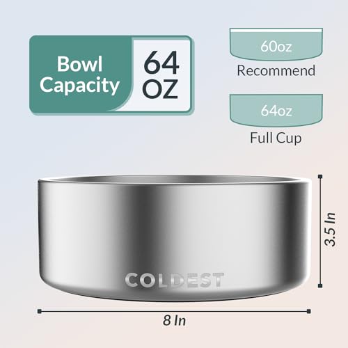 Coldest Dog Bowl - Anti Rust Metal, Non Slip, 3 Layers Insulated Stainless Steel Dog Bowls - Spill Proof & Heavy Duty - Water Bowl for Dogs, Cats, Dish Washer Safe (64 oz, Polished Stainless Steel) - Image 5