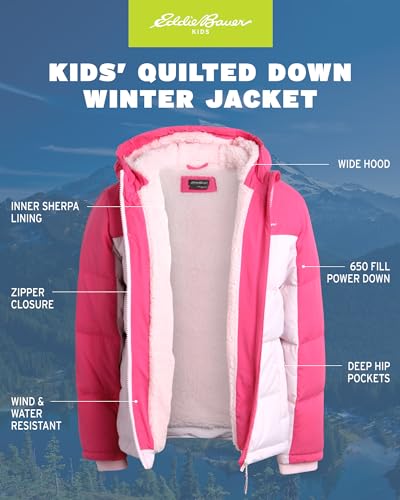 Eddie Bauer Girls' Winter Jacket - Heavyweight Quilted Down Jacket - Insulated Hooded Outerwear Coat for Girls (5-20), Size 10-12, Blush3