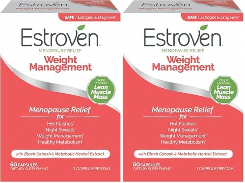 Estroven Weight Management for Menopause Relief - 60 Ct. - Clinically Proven Ingredients Help Manage Weight, Provide Night Sweats & Hot Flash Relief - Drug-Free & Gluten-Free, (Pack of 2)