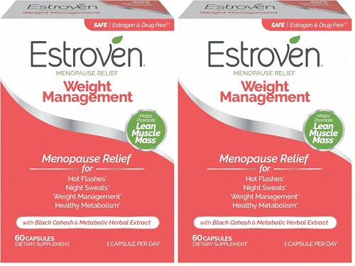 Image of Estroven Weight Management for Menopause Relief - 60 Ct. - Clinically Proven Ingredients Help Manage Weight, Provide Night Sweats & Hot Flash Relief - Drug-Free & Gluten-Free, (Pack of 2)