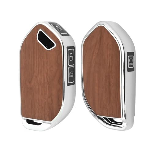 Image of Keyzone Woodgrain TPU Key Cover & Keychain for Kia Seltos 2026, Syros, EV6, EV9 Smart Key (Walnut Brown)