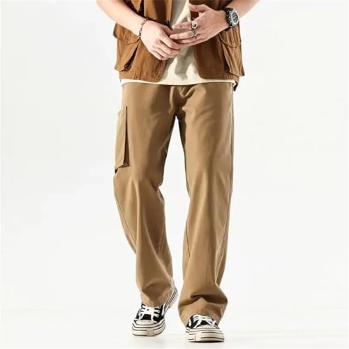 Men's Spring/Summer Cotton Loose Trousers Solid Color Multi-Pocket Work Pants Casual Wide Leg Streetwear3