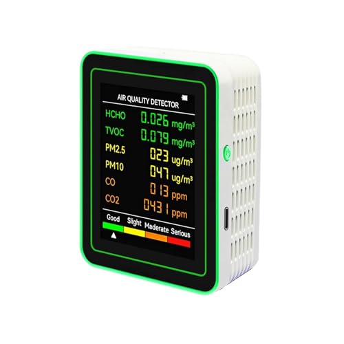 co2センサー 6 in 1 空気質モニター 二酸化炭素検出器 多機能 PM2.5 PM10 CO2 COメーター 高い測定精度(White)
