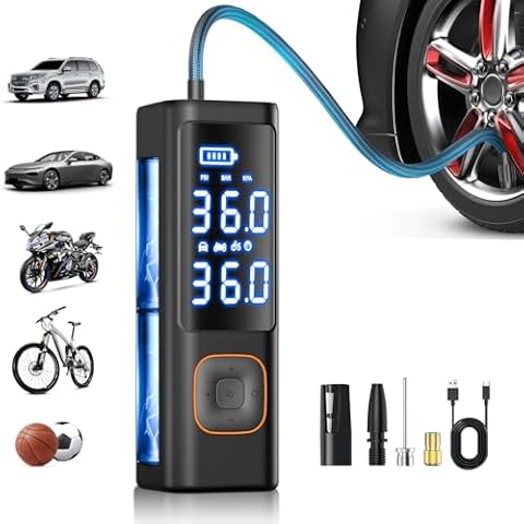 Tire Inflator Portable Air Compressor, Powerful 150PSI & 2X Faster Auto Air Pump for Car Tires, Cordless Tire Inflator with Accurate Pressure LCD Display, Suitable for MPV, Car, E-Bike, Motorcycle Cover