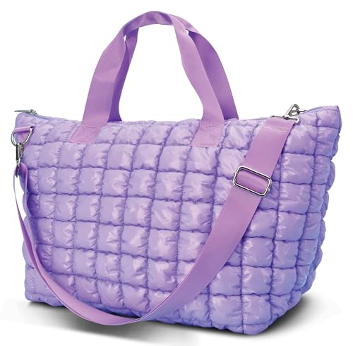 iscream 18" x 9.5" Shiny Quilted Puffer Travel Tote Bag with Dual Handles, Removable Adjustable Strap and Zipper Closure3