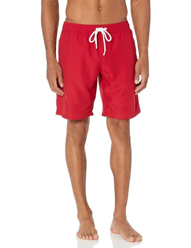 Amazon Essentials Herren 23cm Badehose mit Netzfutter, Taschen und Kordelzugverschluss, Rot, M