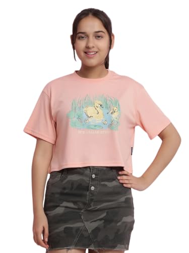 Image of Li'l Tomatoes Girls Crop T-Shirt | 100% Cotton | Graphic Printed Summer Top | Soft & Breathable Casual Wear | 7-16 Years