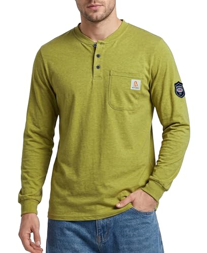 Image of BOCOMAL FR Shirts Flame Resistant Shirt 5.5oz 100% Cotton Light Weight CAT2 Fire Retardant Henley Shirts