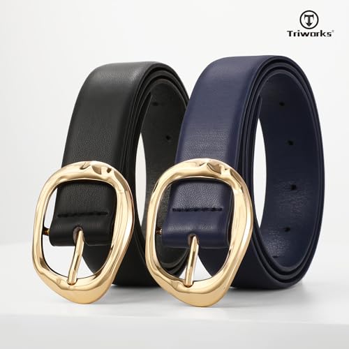 Image of TRIWORKS 2 Pack Leather Belts for Women Fashion Waist Belt with Liquid Shapes Women Belt for Jeans Pants Dresses