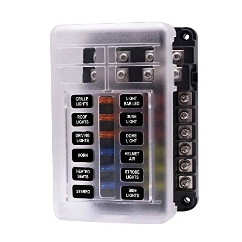 Yorten Caixa de fusíveis com barramento negativo, bloco porta-fusíveis de lâmina de 12 vias com indi