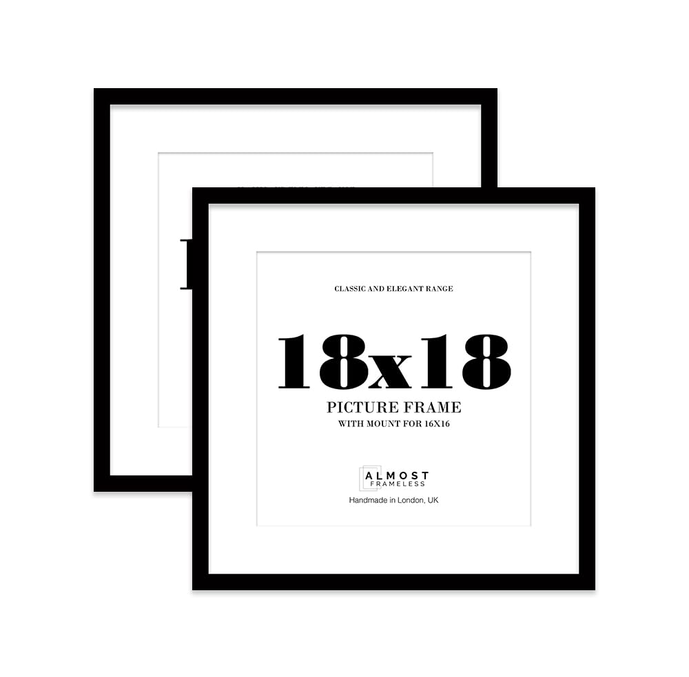 18x18 Black Picture Frame with Mount for 16x16 Photos, Prints - Modern Square Wall Frame, Set of 2