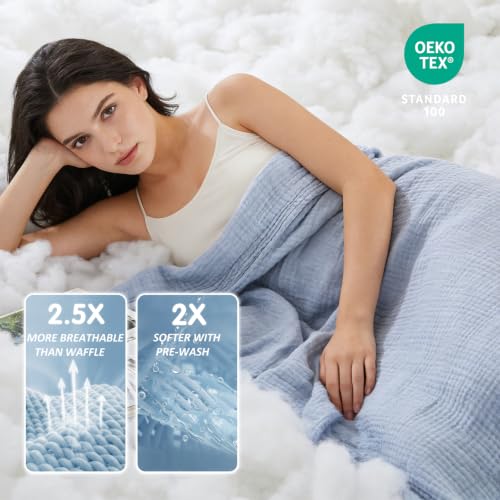Image of EMME Muslin Cotton Blanket Adults Heather Dusty Blue Queen 90 inchx90 inch