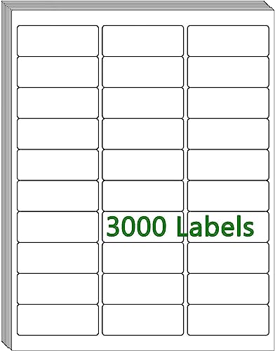 Image of 100 Sheets 30 UP 1 inch x2-5 /8 Shipping Labels 3000 Pcs FBA Label Stickers for Laser /Inkjet Printers, White Blank Sticker Name Tags, 30 Per Page