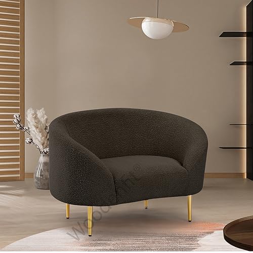 Image of Rosewood Luxury Curved Sofa in Premium Boucle Fabric | Solid Wood Structure | High Density Foam | Sturdy Golden Legs | Comfortable & Stylish Couch for Modern Living Room (Brown, 1 Seater)