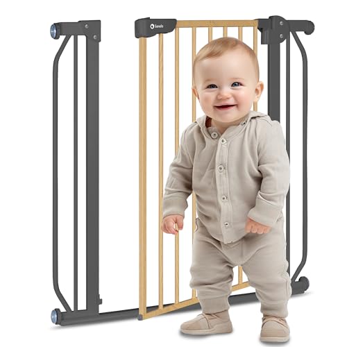 LIONELO Truus Slim Cancelletto di sicurezza, Larghezza regolabile da 75 fino a 105 cm con Fissaggio a pressione, Apertura entrambe le direzioni, Altezza 77 cm, Autobloccante