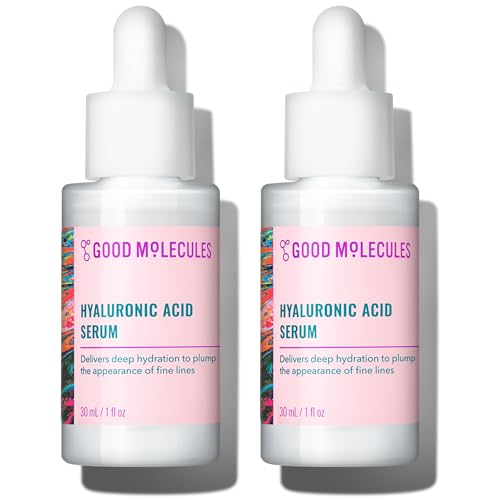 Good Molecules Hyaluronic Acid Serum for Face, 1 fl oz, Pack of 2 | Deeply hydrates to plump the look of fine lines. Boosts skin hydration after one use. All skin types.