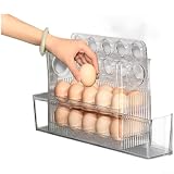 Contenitore per uova da 30 pezzi per porta del frigorifero, chiusura automatica con data per blocco quadrante, scaffale verticale in plastica PET sicuro, organizer compatto da cucina (bianco