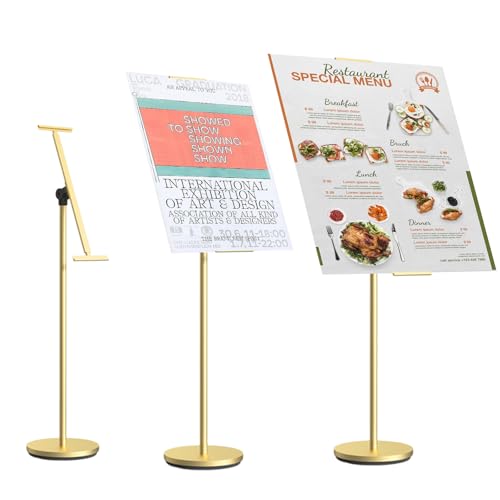 Support de panneau extérieur doré à hauteur réglable 100-190 cm avec base ronde
