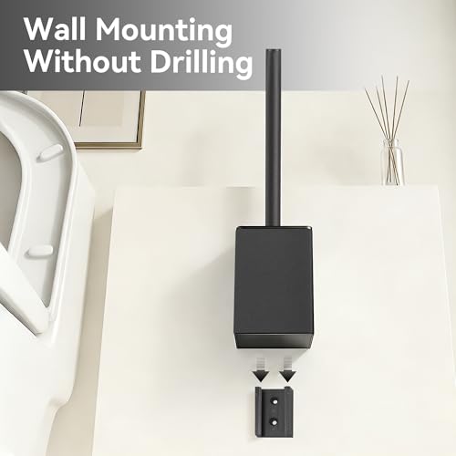 Image of BVL Toilet Brush and Holder Black Toilet Bowl Brush for Ceaning with Stainless Steel Handle Wall Mounted (Pack of 2)
