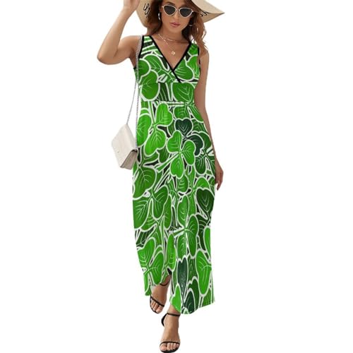 Robe longue d'été fluide et sans manches pour flâner à la plage en maxi robe col V