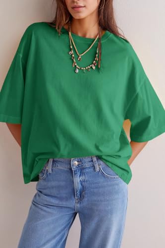 Image of UNCLECAT Womens Oversized Half Sleeve T Shirts Summer Tops Trendy Crew Neck Loose Fit Workout Tee Clothes