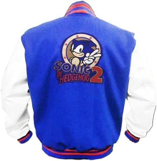 Sonic the Hedgehog Varsity Bomber Jacket - Blue Wool & White Leather Letterman - Sega Gaming Apparel for Men - Image 3