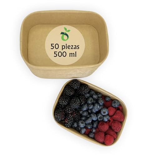 ECOPICNIC Ensaladeras Rectangulares de Papel Kraft 50 unidades 500 ml | Cuencos desechables de cartón kraft, ideales para ensaladas, comidas para llevar y aperitivos