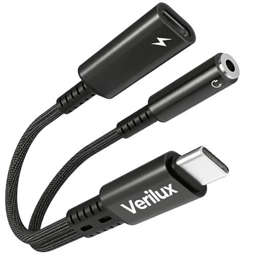 Image of Verilux PD 60W Type C to 3.5mm Headphone Charger Adapter, 2 in 1 Splitter Type C to USB-C Fast Charger & 3.5mm Headphone, Nylon Braided Cable for iPhone 17 /17 Pro /17 Pro Max /16 /15 Series
