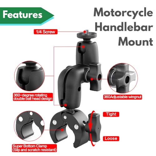 Image of yantralay 360 Adjustable Motorcycle Bike Handlebar Mount for Go pro, D JI, Insta 360 | Dual Ball Head Super Clamp with 1 /4 inch Screw for Action Cameras & Accessories