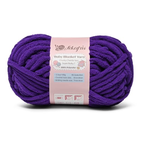 Image of 3.5 oz /49.2 yds Chunky Chenille Yarn for Crocheting, #7 Super Bulky Baby Blanket Yarn for Crocheting Soft, Fluffy Velvet Yarn for Knitting, Amigurumi Crochet Yarn for Crafts (Dewberry)