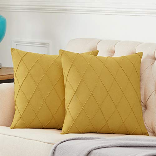 Longhui bedding Mustard Yellow Throw Pillow Covers for Couch Sofa Bed, Cotton Linen Decorative Pillows Cushion Covers, 18 x 18 inches, Set of 2