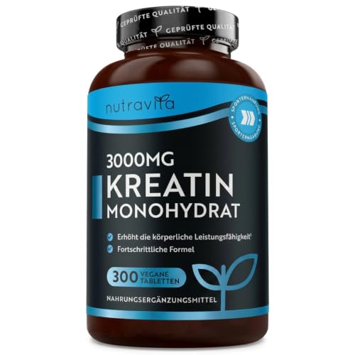 Nutravita Creatin Monohydrat 3000mg - 300 Kreatin Tabletten 100 Tage Vorrat - Erhöht die körperliche Leistung bei Schnellkrafttraining EFSA - Creatine - Alternative zu Kreatin kapseln