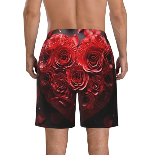 Men's Swim Trunks Quick Dry Bathing Suits Red Rose Love Heart Beach Board Shorts Swimwear with Pockets3