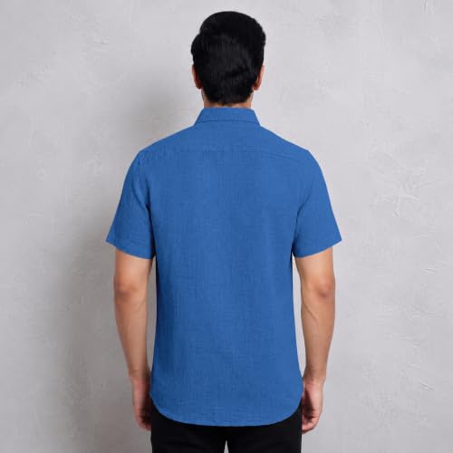 Image of TOPLOT Men's Casual Short Sleeve Button Down Shirt | Lightweight Breathable Textured Linen Formal Shirt | Summer Beach Vacation Relaxed Fit Man Shirts (5260)