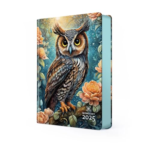 The Papery WOW Diary - A5 Family Planner & Tracker, 2025 Diary with Page-a-Day Format, Perfect Notebook for Women to Organise Life & Schedule Activities, Stay Inspired Throughout the Year - Owl