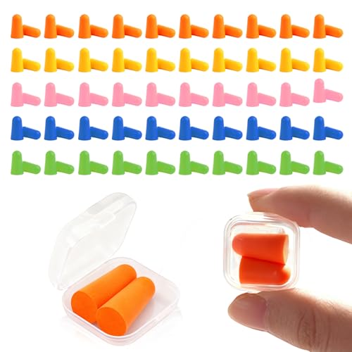 50 Pares de Tapones para Oídos de Espuma Ultra Suave, Reducción de Ruido 38 dB, Reutilizables, Tapones Oídos Ruido para Dormir, Viajar, Trabajo y Estudio – Protección Auditiva con Estuche Portátil